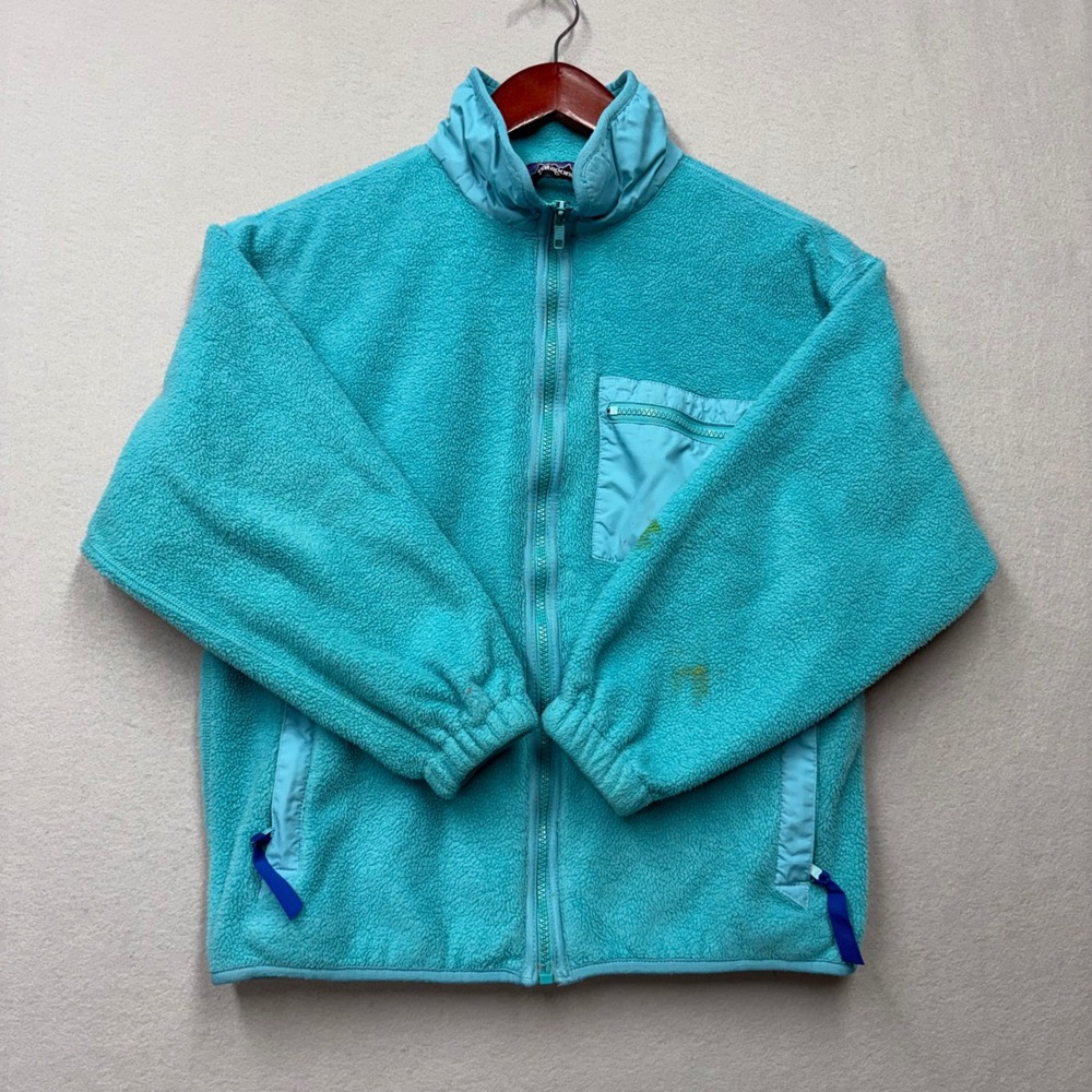 Patagonia Fleece Jacket Kids 10 Turquoise Synchilla Full Zip Vintage 90s USA